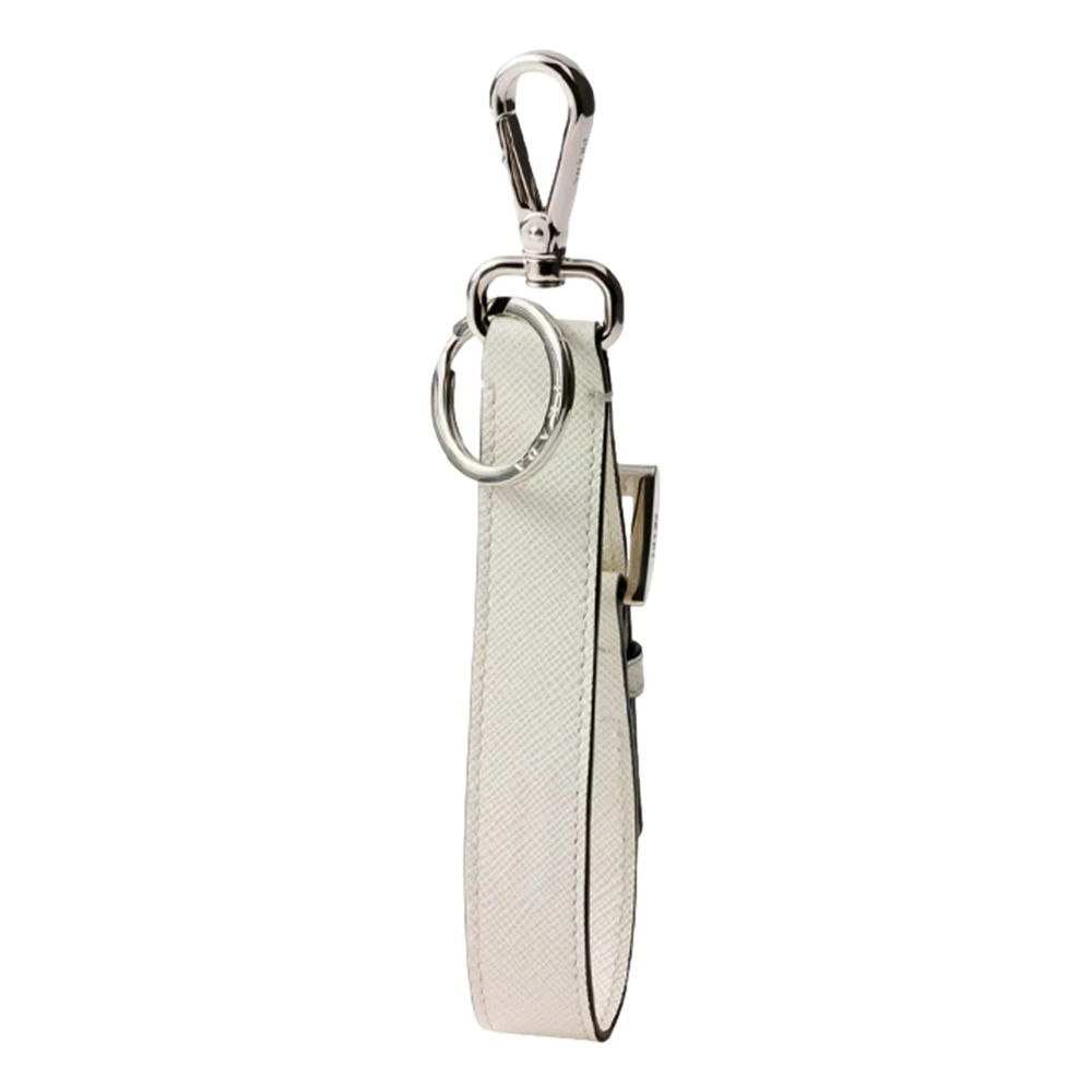 Prada Saffiano Leather Belt Strap Keychain Bag Charm in White